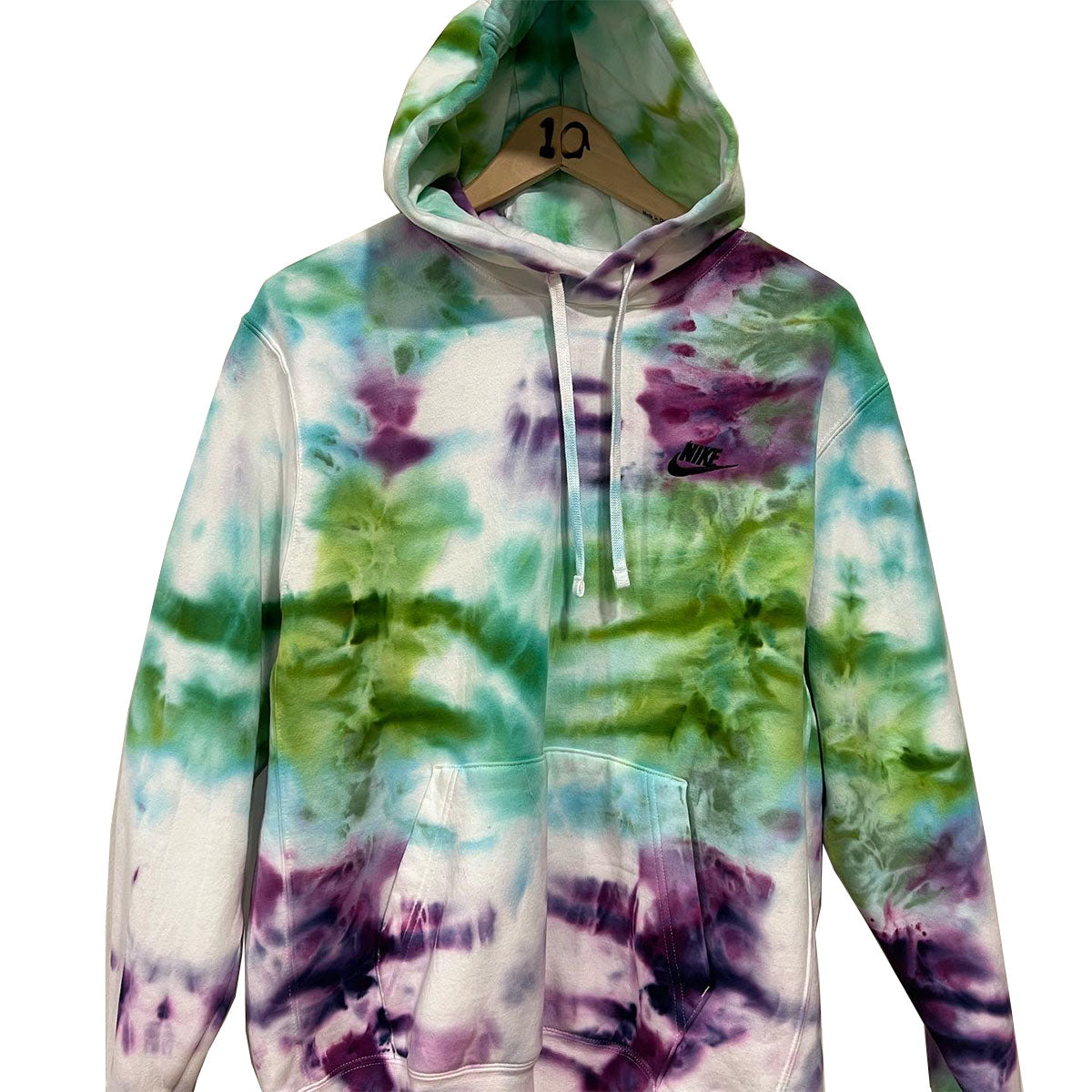 HAND DYED TIE DYE HOODIE | PURPLE + GREEN
