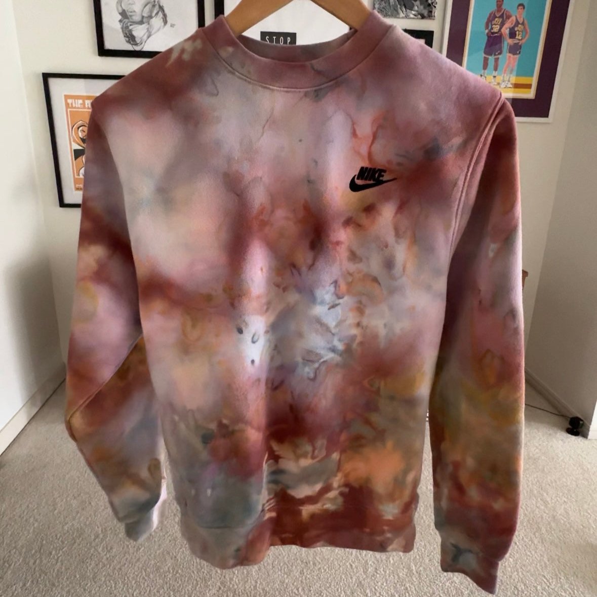 HAND DYED TIE DYE NIKE CREWNECK SWEATSHIRT FALL COLORS SIZE XS