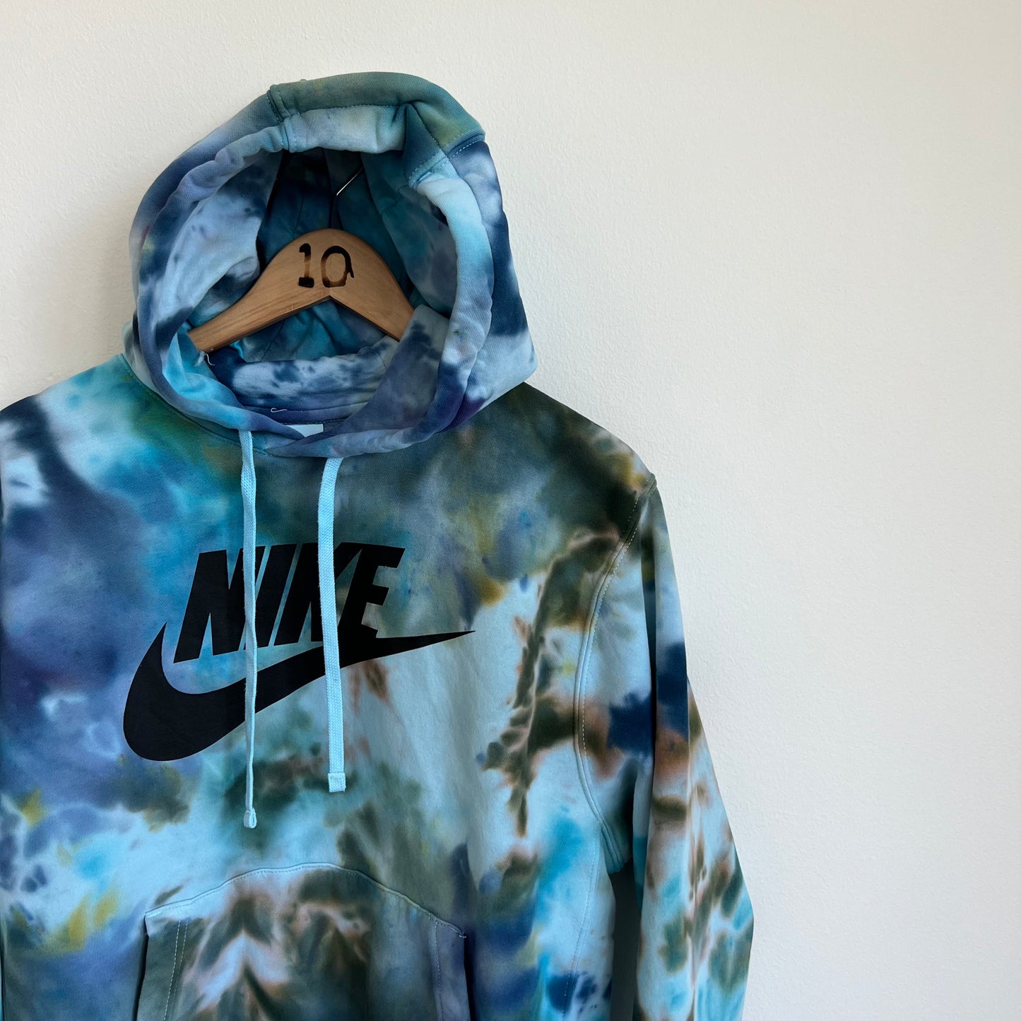 HAND DYED TIE DYE NIKE HOODIE | BLUE + ARMY GREEN