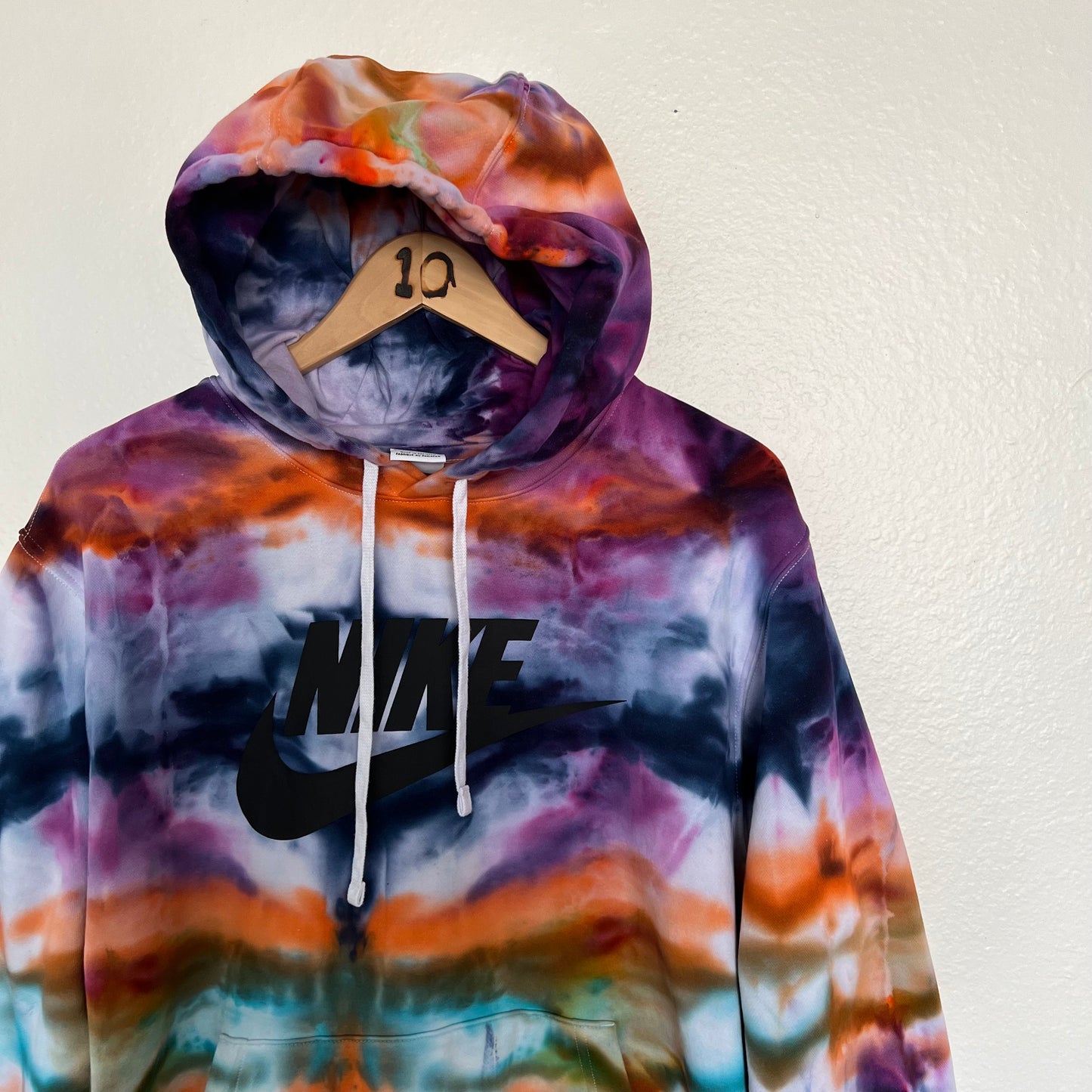HAND DYED TIE DYE NIKE HOODIE | PURPLE, ORANGE, NAVY, GREEN